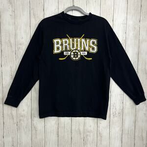 Boston Bruins Black Long Sleeve Graphic Print Logo Hockey Casual Shirt Medium